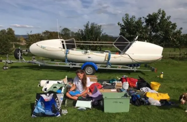 Jasmine Harrison with boat and kit