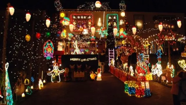 Generic Christmas lights and decorations outside a house