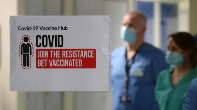 A sign at a vaccine hub