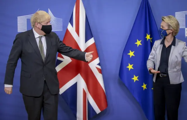 UK Prime Minister Boris Johnson arriving in Brussels earlier for talks with European Commission President Ursula von der Leyen