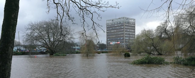 Flooded Bitts Park in Carlisle