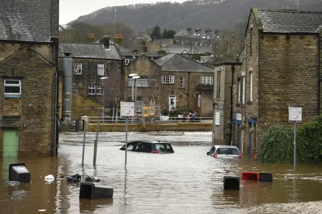 Cars submerged in flood water