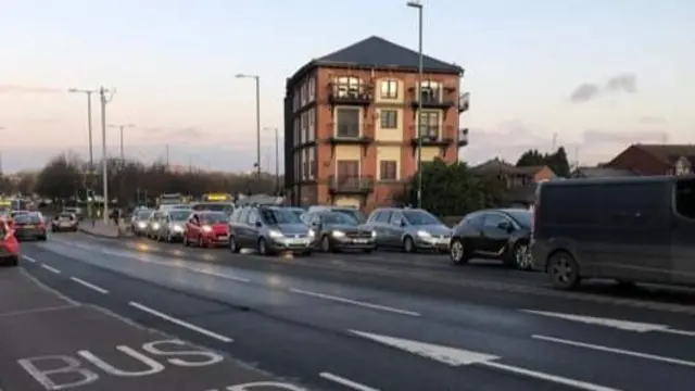 Traffic queuing on Trent Bridge