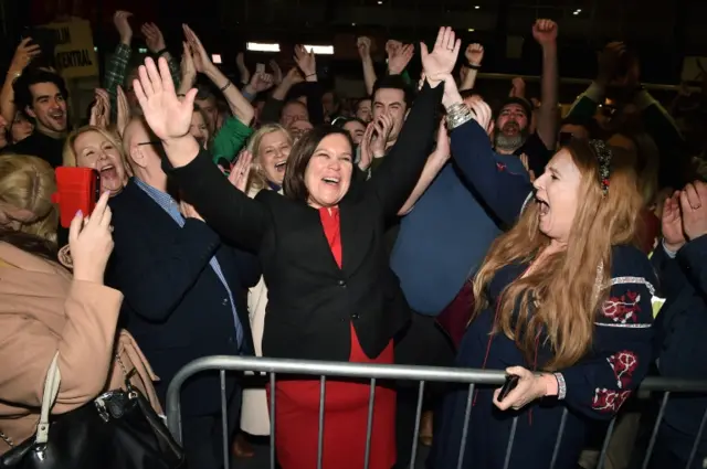 Mary Lou McDonald celebrating