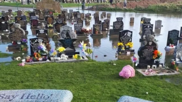 A children's graveyard affected by flooding in Blackpool