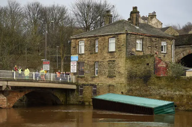 Shipping container in River Calder