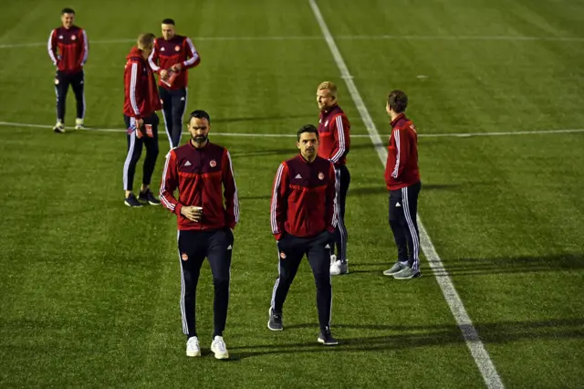 The Aberdeen players check out the artificial surface at the Fountain of Youth Stadium