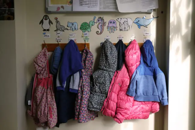 Children's coats in a school