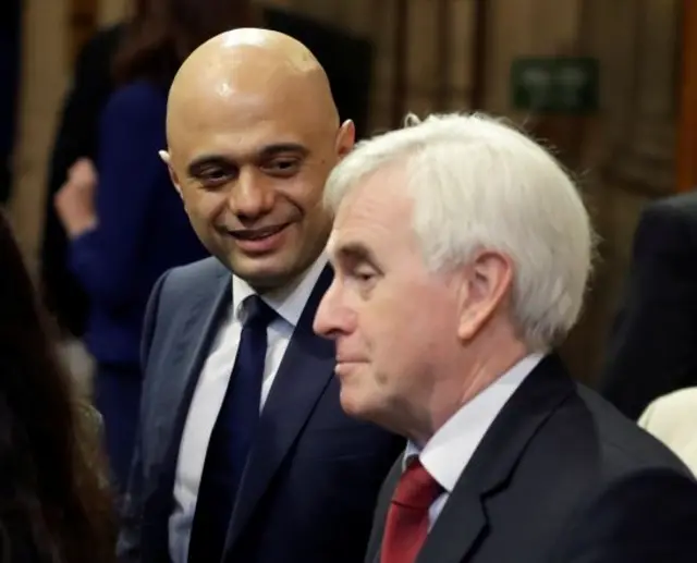 Shadow chancellor John McDonnell with his former opposite number Sajid Javid