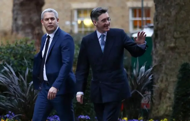 Steve Barclay and Jacob Rees-Mogg arrive in Downing Street