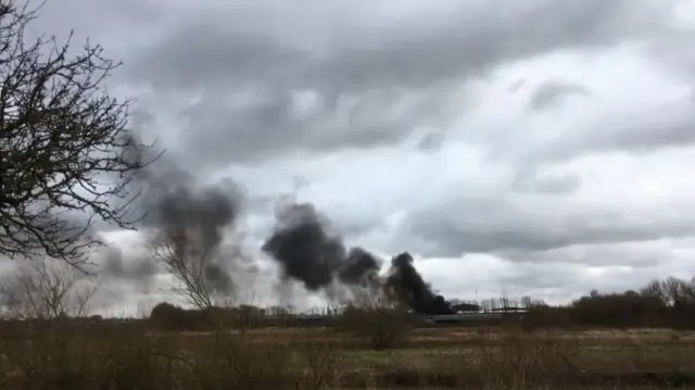 Smoke from boat fire