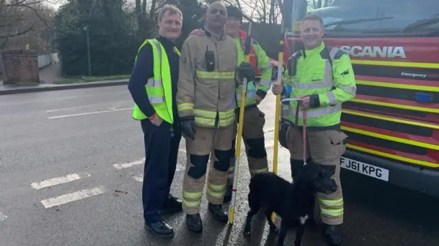 Firefighters with Ivy the dog