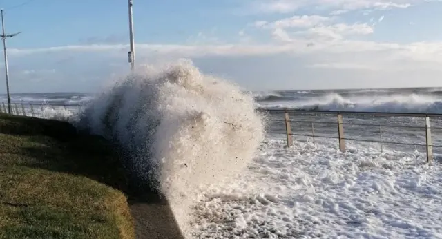 Parts of the promenade were closed in Newcastle, County Down in Northern Ireland as the storm moved in during the day