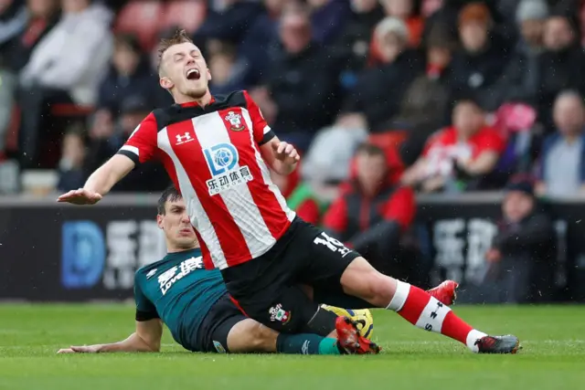 Burnley's Jack Cork in action with Southampton's James Ward-Prowse