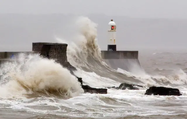 A lighthouse in Porthcawl, south Wales