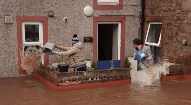 The storm also brought widespread flooding. The town of Appleby-in-Westmorland in Cumbria was submerged after the River Eden burst its banks