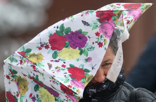 Woman battles with brolly