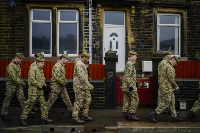 Soldiers in Mytholmroyd, West Yorkshire.