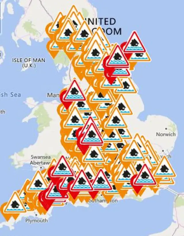 Map of flood alerts and warnings