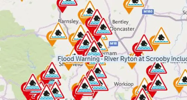 Flood warnings in South Yorkshire