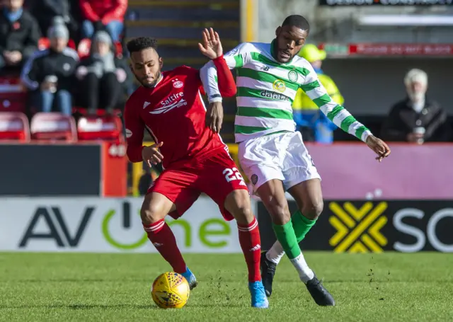 Aberdeen’s Funso Ojo and Celtic’s Olivier Ntcham