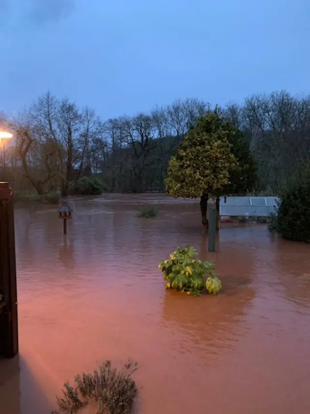 Garden flooded in Pontrilas