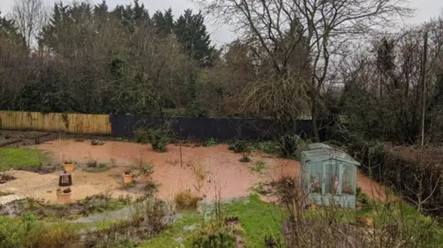 A waterlogged garden in Much Birch, Herefordshire