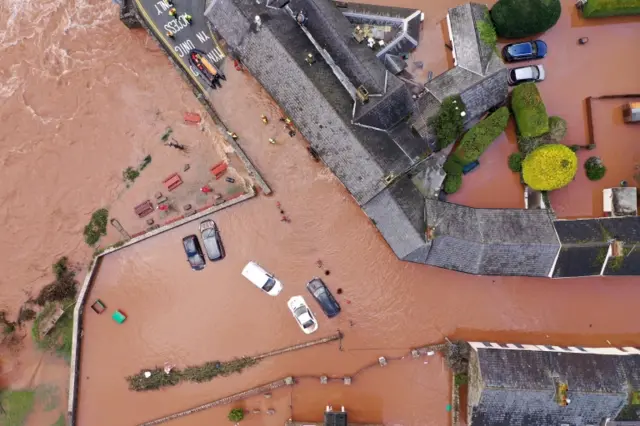 Aerial view of the Welsh village of Crickhowell