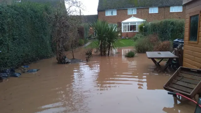 Flooded garden in Radcliffe-on-Trent