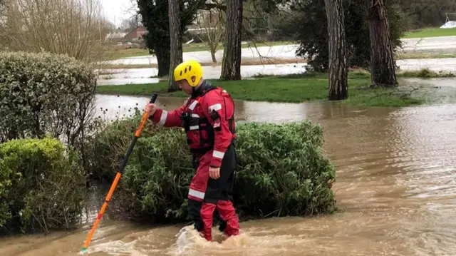 Firefighter in floods