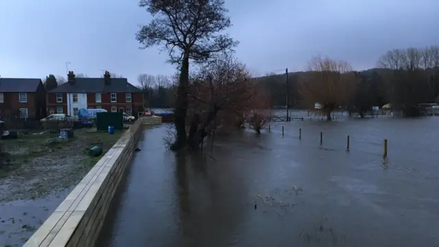 A flood barrier at the River Wey