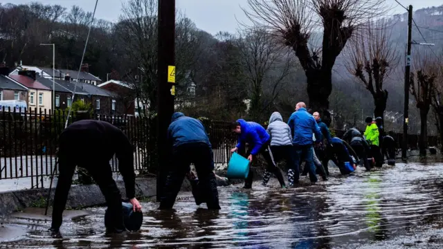 Clearing flood water in Pontypridd