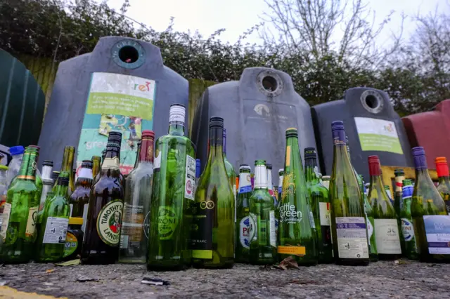 Bottles at a bottle recycling bank