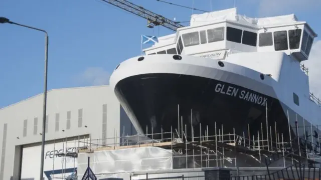 The Glen Sannox ferry - destined for the Arran route - was expected to enter service last year but remains moored at the yard.