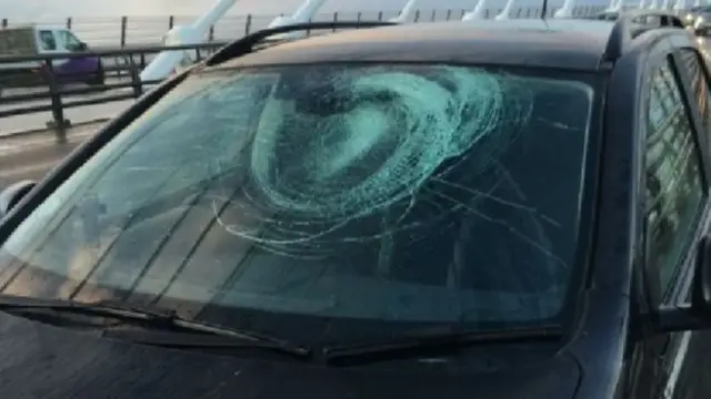 Ice fell onto several vehicles