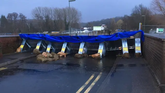 A flood barrier at the River Wey