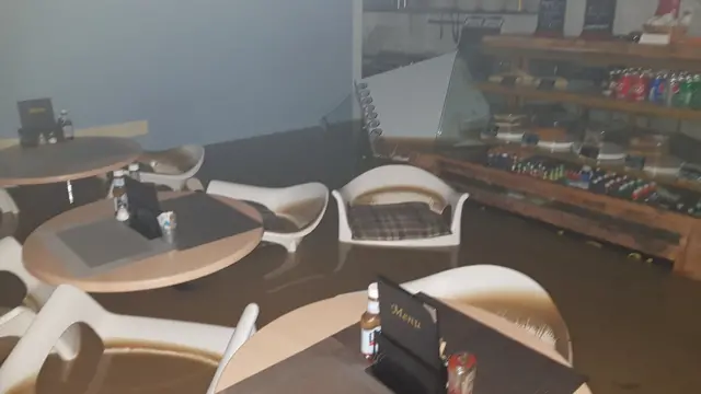 Floodwater inside the cafe