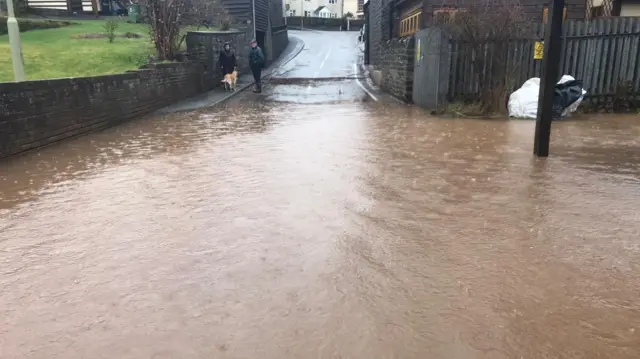 Flooding in nearby Clun