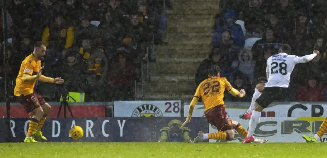 St Mirren's Alex Jakubiak scores the equaliser against Motherwell