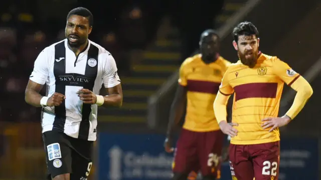 Jonathan Obika celebrates his goal for St Mirren