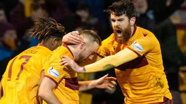 Motherwell celebrate Allan Campbell's equaliser