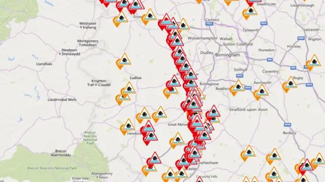 Map of flood warnings