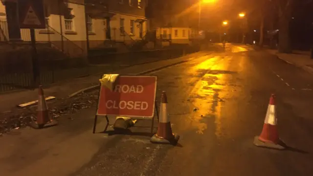 Road closure sign in Shrewsbury