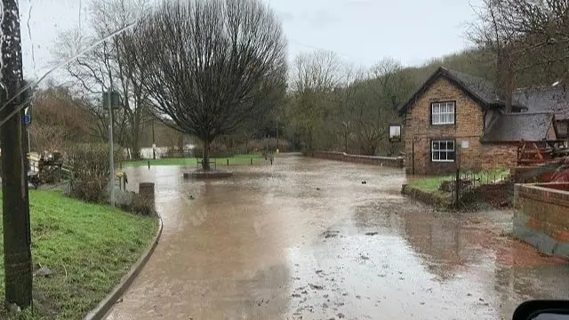 Water on the road in Ironbridge