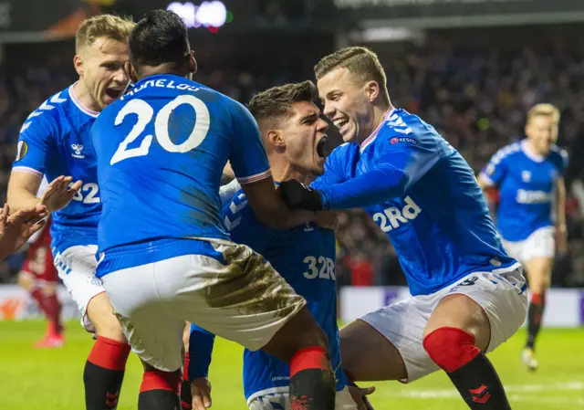 Ianis Hagi celebrates at Ibrox