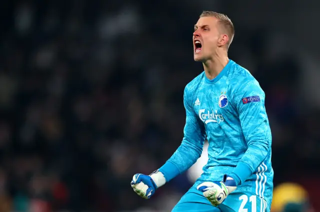 Copenhagen goalkeeper Karl-Johan Johnsson celebrates