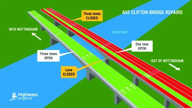 Graphic of affected lanes on the A52