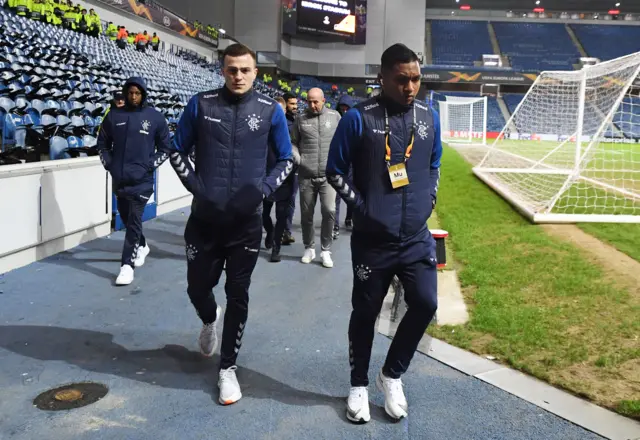 Rangers players arrive at Ibrox