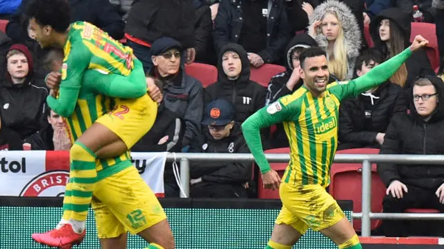 Hal Robson-Kanu celebrates his goal for West Brom