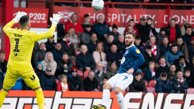 Adam Armstrong scores against David Raya